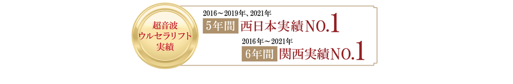 ウルセラリフト5年西日本日本実績N0.1、6年間関西実績N0.1・リフトアップサークル9年西日本実績N0.1、12年間関西実績N0.1